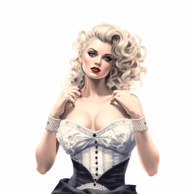 beautiful stunning pretty vintage burlesque girl, elegant corsets and jewles, paint art style, clipart, white background, superrealistic, one of a kind