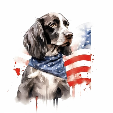 American flag, American, America Dog, Clipart watercolor, architect, travel, no watermark, text, brush , 300 DPI , typography, shapes do not stick together, no text in the picture