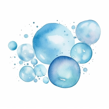 soft blue watercolor bubbles clipart, vector, white isolated on a white background