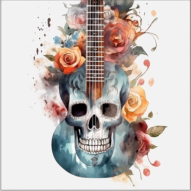 guitar, creative, skull, watercolor, clipart