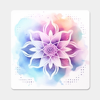 zen style sticker, pink purple and light blue, white background, zen vibes, clipart style, square