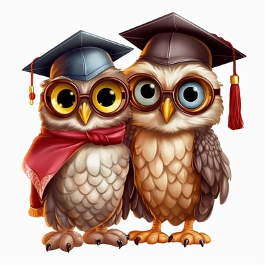 red Graduation couple Owls best friend Clipart Grad Student Owl PNG, Illustration clipart, 4K, extremely detailed