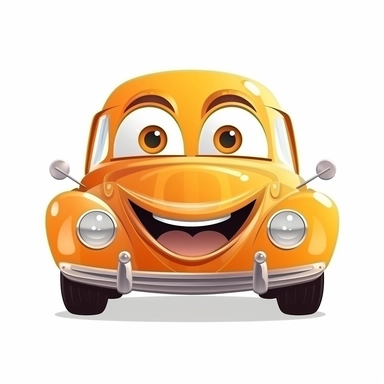 fantasy happy cute classic car face, cartoon, clipart, mascot, isolated on white background