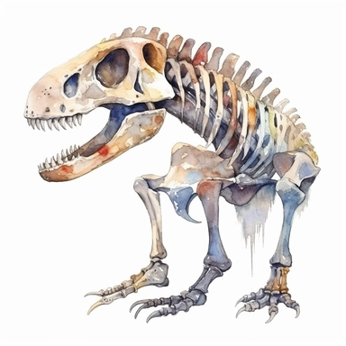 Watercolor dinosaur fossil clipart, white isolated background, space out, hd