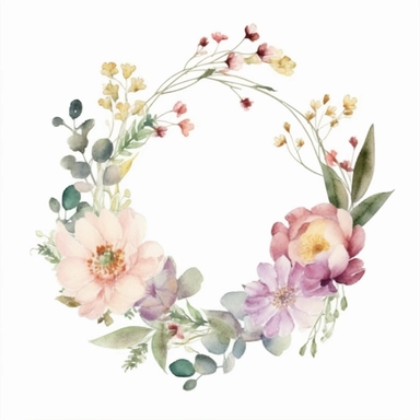 floral crest, delicate flowers, elegant, in the style of watercolor painting, etsy clipart, marriage flower clipart, white background