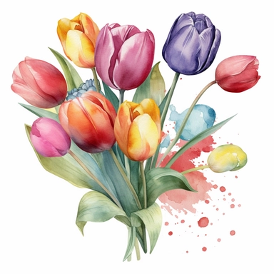 Birthday various colors tulip bouquet watercolor design clipart