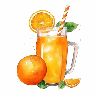orange fruit juice drink watercolor clipart, white background
