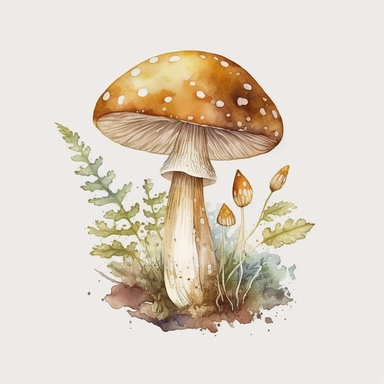 wild mushroom, archive illustration, cute, watercolor, white background, clipart