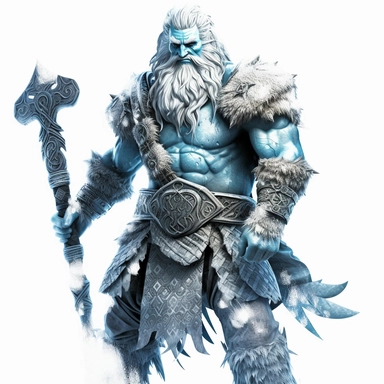 fantasy RPG D&D frost giant in the style of digital airbrushing , realistic yet stylized, digitally enhanced, elaborate costumes, 32k uhd, detailed crosshatching, white background, clipart