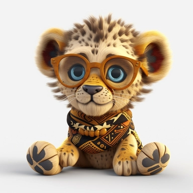 ticker clipart cartoon of a cute lion cub with sun glasses, dressed with tribal african gear,3D, disney pixar style, puppy eyes, looking at athe camera, white background ,high definition, high resulotion, highly detailed,16K