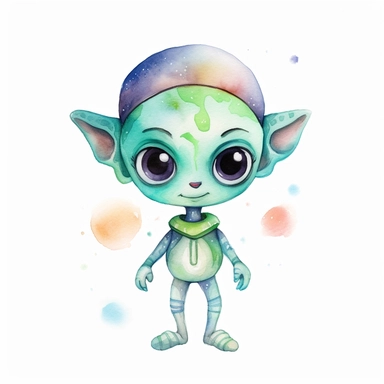 cute watercolor alien clipart for kids on white background