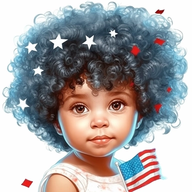 Cute Beautiful biracial Baby girl face Veteran 4th of July Sublimation Clipart,Cartoon,hyper realistic, intricate detail, illustration style,high solution,on the white background , 32 uhd