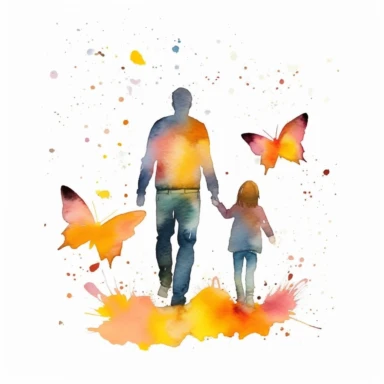 watercolor clipart in the style of father's day, best dad, dad standing, clipart, love, butterflies around father