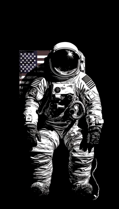 American flag background, Space Monkey black and white, silhouette, minimalist clip art by Mr. Brainwash