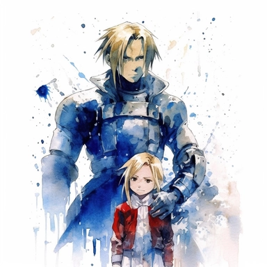 Watercolor fullmetal alchemist brotherhood, high quality, high details, pencil draw style, white backgroun, clipart, 8k, f1
