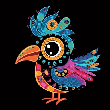 cute cartoon bird clipart, black background,--no cut off edges