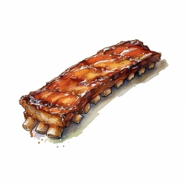 BBQ Ribs, highly detailed, watercolor, clipart, illustration, white background, digital painting, paper crafting, no signature, no text