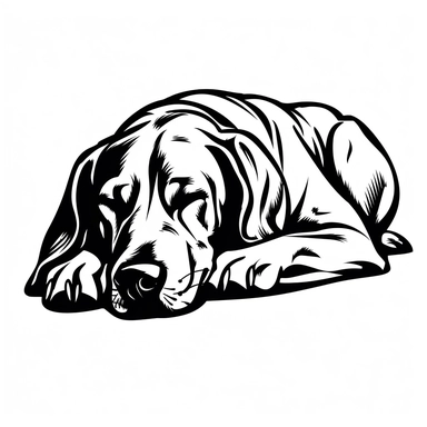 simple monochrome outline of a sleeping Rhodesian Ridgeback dog, cute, clipart