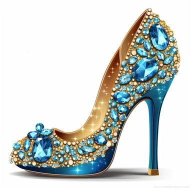 blue and gold rhinestone pump heel clipart illustration