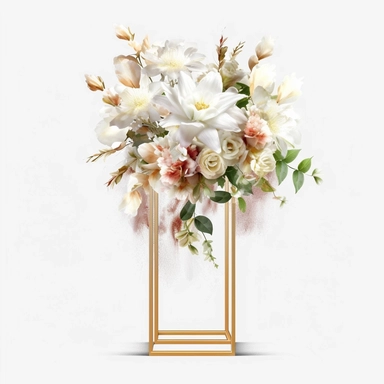 watercolour beautiful realistic white real floral wedding flower spray on gold rectangle tall frame stand realistic elegant wedding floral display stand with white glitter wedding flowers ,clip art graphics , PNG image,transparent background ,ultra highly detailed, 18k, sharp focus, bright photo with vibrant colours, digitally enhanced,photographic, enhanced graphics, png format, straight, sharp focus, bright lighting, intricate detailed png image ,high definition,300dpi,graphic clipart,computer