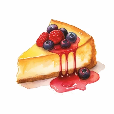 watercolor New York-Style Cheesecake clipart, hd, on white background, spaced out--ar 3:2