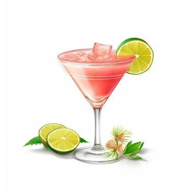 In this delightful Daiquiri clipart illustration, a tropical oasis comes to life against a clean white background. The iconic Daiquiri cocktail steals the spotlight, showcasing its vibrant and captivating features. A sleek cocktail glass takes center stag