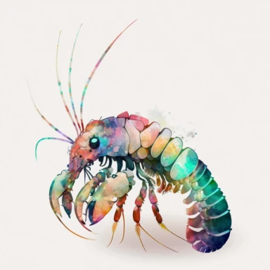 mantis shrimp Watercolor Clipart, drip effect, clean white background, 16K Colors, clean white background