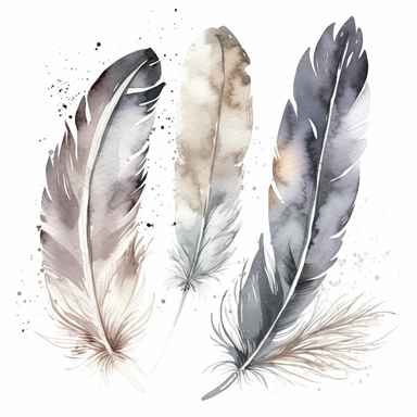 Watercolor dusty greay and white feathers clipart wedding style thick outline usable for side frame