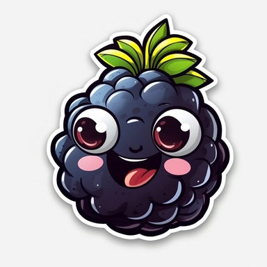 cute Blackberry, happy and smiling, bold line, clipart, sticker, white background, no shadow, 8k detail