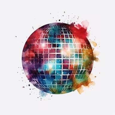 watercolor disco ball, clipart, white background