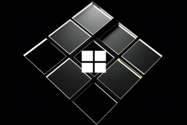 Light painted simple clipart logo, small [four squares of Microsoft] company emblem on a [black] background. Clean crisp illustration. Bold colors. Ultra minimalistic. Separate logo from background