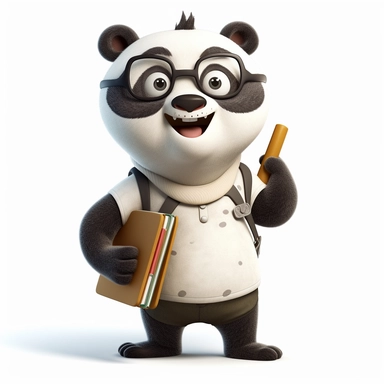 cute panda, teacher, happy and smiling, clipart, white background, no shadow