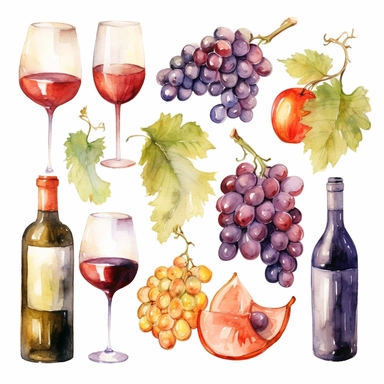 watercolor wine clipart 4 elements evenly separated