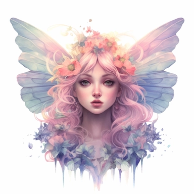 Fairy, clipart, intense white and deep pastel colors, dnd, watercolor, no background, isolated on a white background, self contained, well defined edges, by amy sol and magali villeneuve and susan bourdet and ross tran, spaced out, glowy, intricate, 8k