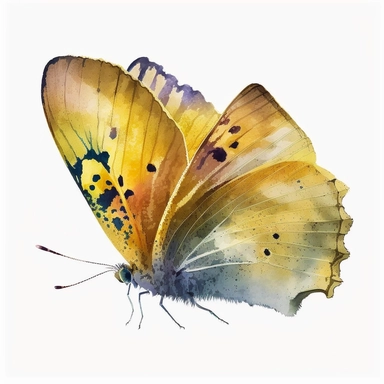 watercolor butterfly clipart, flying butterly, full yellow, bright color, no outlines, white background, no text