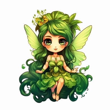 chibi fairy Green princess Clipart, Mythical PNG, isolated on white background