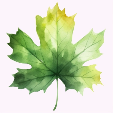 Single Watercolor, maple shaped leave clipart green