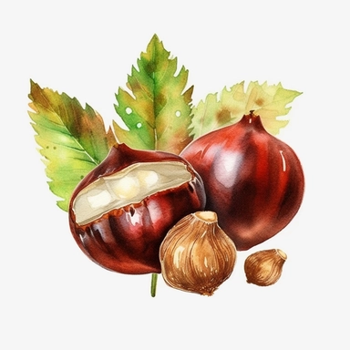 watercolor, chestnut fruit, clipart, white background