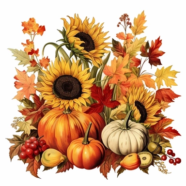 clipart of harvest festivals, autumn colors on a white background, clipart, vintage style--q2--s1000