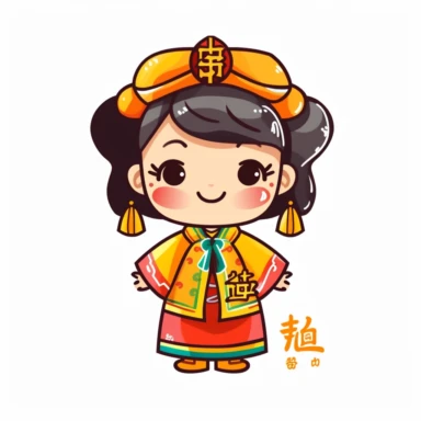 Clip art Chinese New Year costume, flat color, thick lines, cute cartoon white background 8k,--q3