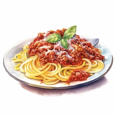 watercolor ultra realistic and hyper detailed illustration of a traditional italian FLasagna Bolognese (with layers of meat sauce, cheese, and pasta) on a plate clipart, white background