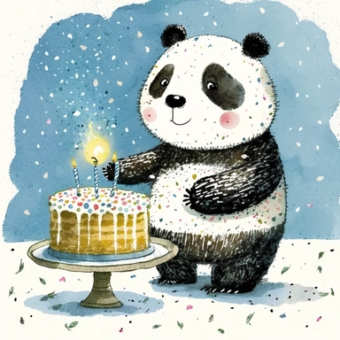 clipart, beautiful smiling,Panda,with birthday cake, Usborne and Eric Carle,