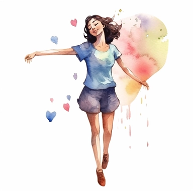 watercolor, Woman with hand on kind heart, feeling self-love, bliss, harmony, and positive emotion. Happy calm peaceful girl volunteer. Care, humanity, self-help and peace concept png Full body realistic cartoon in 32K UHD cute. 15 cm thick outline. Black color. There was no shadow on the ground. 8k with realistic watercolors and detailed illustrations. PNG clipart, transparent white background