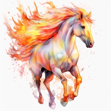 watercolor fire Fairy Horse, flame around, detailed, hd, clipart