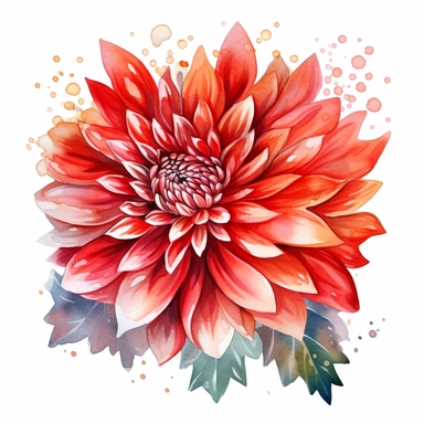 Watercolor snow red dahlia clipart on a white background in the style of feminine sticker art, Tanya Shatseva, storybook illustration, pure and pristine shades, Georgia O'Keeffe, flower and nature motifs, colored line art, colored outlines, cottagecore design, watercolor on white background, ombre, warm tones, colored line art, colored outlines, iridescent ombre, gradient shading, winter snow tone, vibrant digital art oil paint photorealism, an illustration of a colored flower, meticulous sketch
