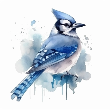 blue Jay bird, clipart set, watercolor style, minimalist, isolated white background, 8k