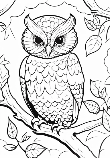 simple and easy coloring page design, coloring page for kids, owl Turning their heads almost 360 degrees, cartoon character silhouette illustration cliparts image, high resolution, #screenshotsaturday, whimsical children's book illustrator, Kęstutis Kasparavičius