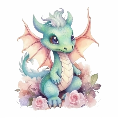 a cute WATERCOLOR dragon, WATERCOLOR clipart, isolated white background 8k