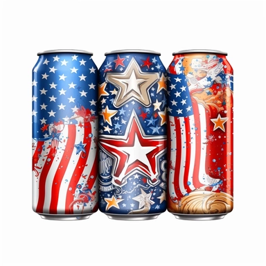 Cute Beautiful patriot three beer Can for 4th of july sublimation Clipart,Cartoon, hyper realistic, intricate detail, illustration style,high solution,on the white background