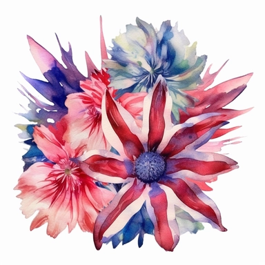 watercolor flowers, british colours, union jack, great britain, clipart, white background,